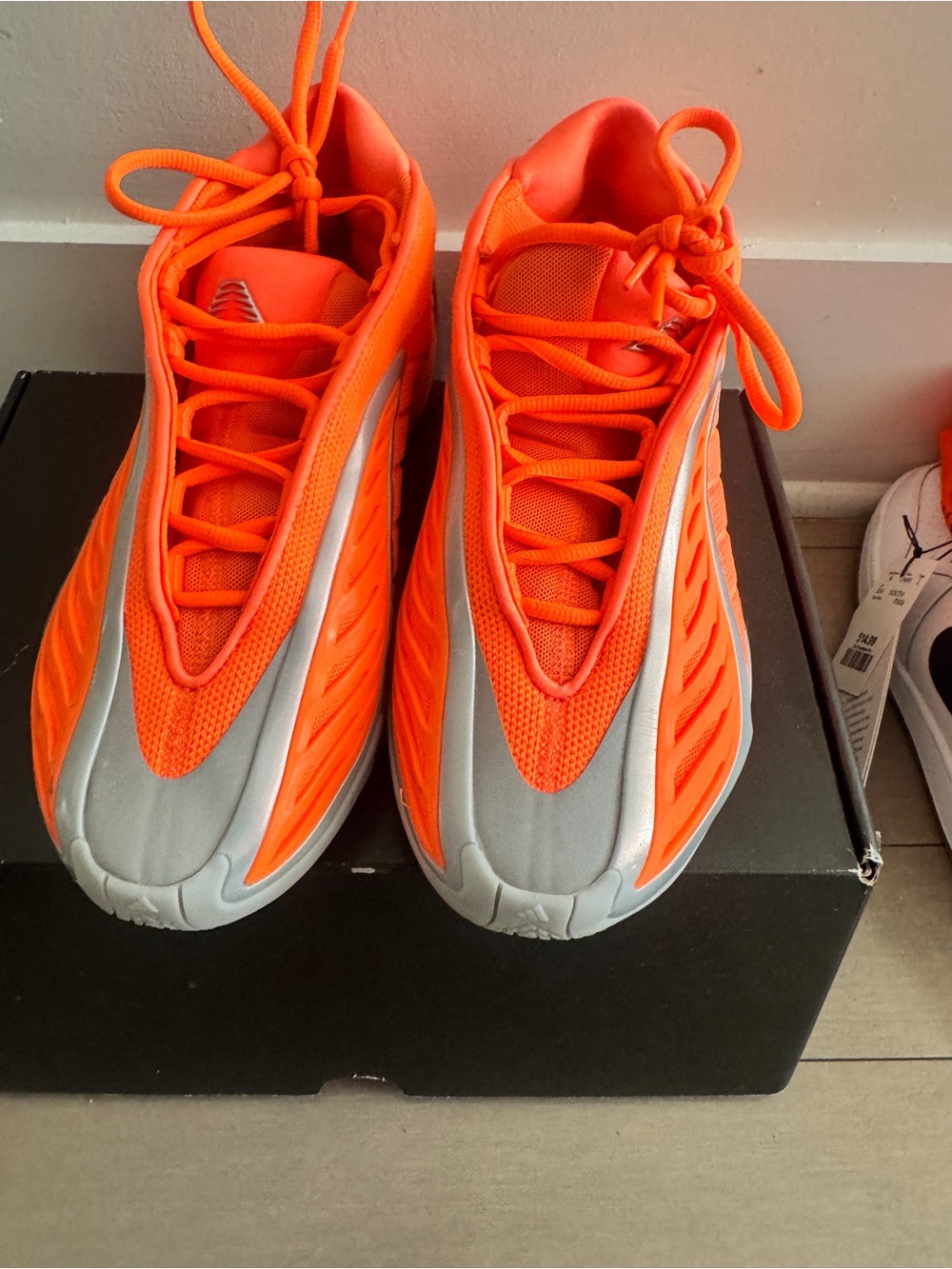 adidas Kids Neon Orange Sneakers with Silver Accents